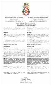 Letters patent registering the heraldic emblems of The Town of Liverpool Letters patent registering the heraldic emblems of The Town of Liverpool