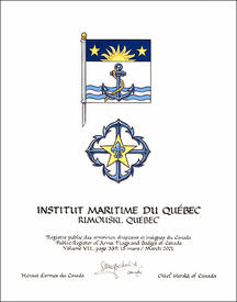 Letters patent granting heraldic emblems to the Institut maritime du Québec Letters patent granting heraldic emblems to the Institut maritime du Québec