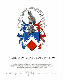 Letters patent granting heraldic emblems to Robert Michael Culbertson