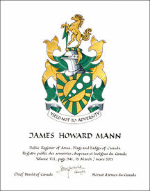 Lettres patentes concédant des emblèmes héraldiques à James Howard Mann Lettres patentes concédant des emblèmes héraldiques à James Howard Mann