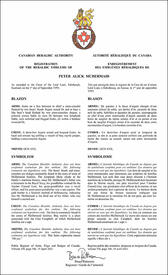 Letters patent registering the heraldic emblems of Peter Alick McDermaid