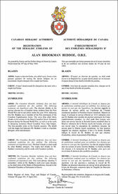 Letters patent registering the heraldic emblems of Alan Brookman Beddoe