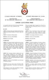 Lettres patentes enregistrant les emblèmes héraldiques d'Aimers Alexander Pirie