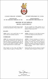 Lettres patentes enregistrant les emblèmes héraldiques du Diocese of Qu’Appelle