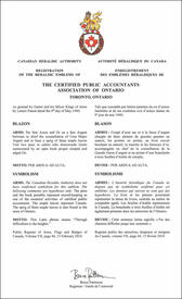 Letters patent registering the heraldic emblems of The Certified Public Accountants Association of Ontario Letters patent registering the heraldic emblems of The Certified Public Accountants Association of Ontario