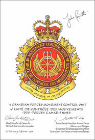 Lettres patentes approuvant les emblèmes héraldiques de la 4e Unité de contrôle des mouvements des Forces canadiennes