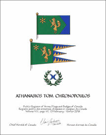Lettres patentes concédant des emblèmes héraldiques à Athanasios Tom Chronopoulos Lettres patentes concédant des emblèmes héraldiques à Athanasios Tom Chronopoulos