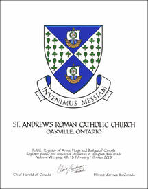 Lettres patentes concédant des emblèmes héraldiques à la St. Andrew’s Roman Catholic Church
