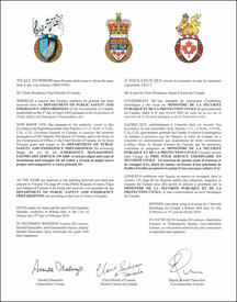 Letters patent granting heraldic emblems to the Department of Public Safety and Emergency Preparedness