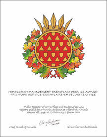 Lettres patentes concédant des emblèmes héraldiques au Ministère de la sécurité publique et de la protection civile