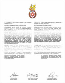 Lettres patentes concédant des emblèmes héraldiques à Julie Payette, pour l'usage de Laurier Payette-Flynn