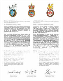 Lettres patentes concédant des emblèmes héraldiques à l’Institut royal d’architecture du Canada
