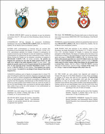 Letters patent granting heraldic emblems  to François Caron