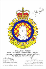 Letters patent approving the heraldic emblems of the Canadian Forces Real Property Operations Group
