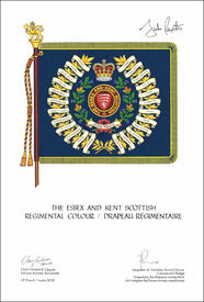 Letters patent approving the heraldic emblems of The Essex and Kent Scottish