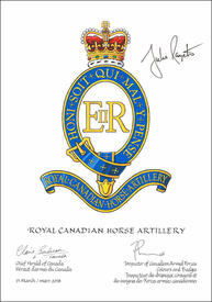 Lettres patentes approuvant les emblèmes héraldiques du Royal Canadian Horse Artillery