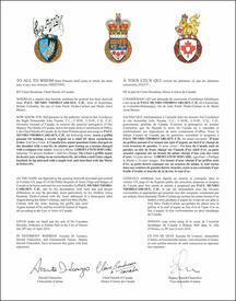 Letters patent granting heraldic emblems to Paul Munro Thobo-Carlsen Letters patent granting heraldic emblems to Paul Munro Thobo-Carlsen