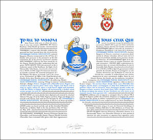 Letters patent granting heraldic emblems to the Cataraqui Naval Association