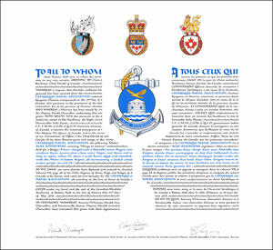 Lettres patentes concédant des emblèmes héraldiques à la Cataraqui Naval Association Lettres patentes concédant des emblèmes héraldiques à la Cataraqui Naval Association