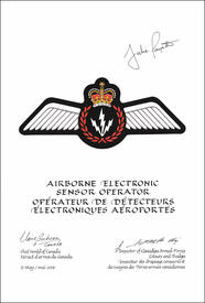 Lettres patentes approuvant les emblèmes héraldiques d'un opérateur de détecteurs électroniques aéroportés des Forces armées canadiennes
