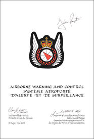 Lettres patentes approuvant les emblèmes héraldiques du Système aéroporté d’alerte et de surveillance des Forces armées canadiennes Lettres patentes approuvant les emblèmes héraldiques du Système aéroporté d’alerte et de surveillance des Forces armées canadiennes