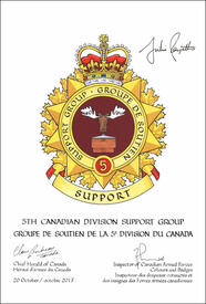 Lettres patentes approuvant les emblèmes héraldiques du Groupe de soutien de la 5e Division du Canada