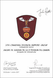 Letters Pattent approving the heraldic emblems of the 5th Canadian Division Support Group Letters Pattent approving the heraldic emblems of the 5th Canadian Division Support Group