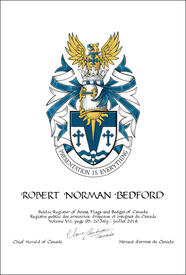 Lettres patentes concédant des emblèmes héraldiques à Robert Norman Bedford
