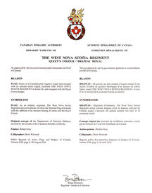 Letters Patent approving the Heraldic Emblems of The West Nova Scotia Regiment