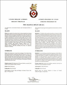 Letters patent approving the heraldic emblems of The Halifax Rifles (RCAC) Letters patent approving the heraldic emblems of The Halifax Rifles (RCAC)