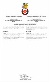 Letters patent registering the heraldic emblems of Mary Pellatt (née Dodgson)