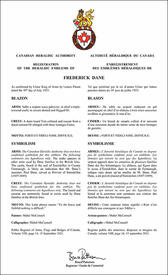 Lettres patentes enregistrant les emblèmes héraldiques de Frederick Dane