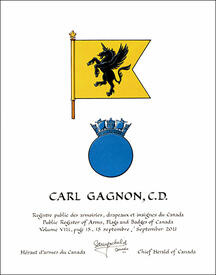 Letters patent granting heraldic emblems to Carl Gagnon