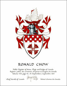 Letters patent granting heraldic emblems to Ronald Chi Hin Chow Letters patent granting heraldic emblems to Ronald Chi Hin Chow