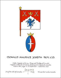 Lettres patentes concédant des emblèmes héraldiques à Donald Maurice Joseph Roy