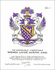Letters patent granting heraldic emblems to Brenda Louise Murphy