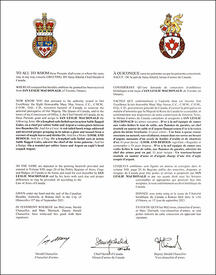 Lettres patentes concédant des emblèmes héraldiques à Ian Leslie Macdonald