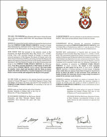 Letters patent granting heraldic emblems to the Corman Park Police Service