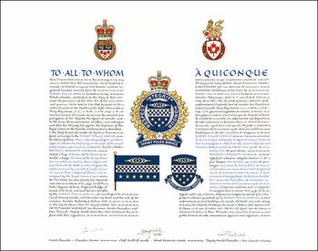 Letters patent granting heraldic emblems to the Surrey Police Service