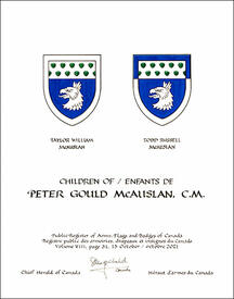 Letters patent granting heraldic emblems to Peter Gould McAuslan