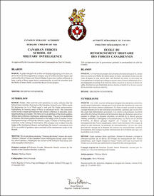 Letters patent approving the heraldic emblems of the Canadian Forces School of Military Intelligence