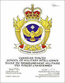 Letters patent approving the heraldic emblems of the Canadian Forces School of Military Intelligence