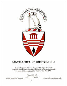 Letters patent granting heraldic emblems to Nathaniel Christopher