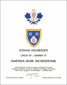 Letters patent granting heraldic emblems to Andrea Rose Silverstone