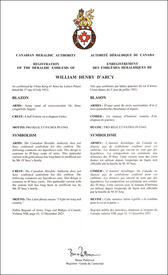Lettres patentes enregistrant les emblèmes héraldiques de William Henry D’Arcy