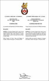 Lettres patentes enregistrant l'encadrement d'insignes pour les commandements des Forces armées canadiennes
