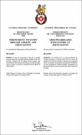 Lettres patentes enregistrant l'encadrement d'insigne pour les groupes-brigades d’infanterie et équivalents des Forces armées canadiennes