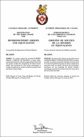 Lettres patentes enregistrant l'encadrement d'insigne pour les groupes de soutien de la division et équivalents des Forces armées canadiennes