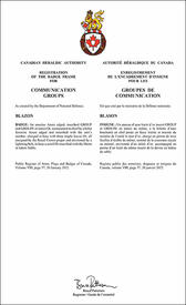 Lettres patentes enregistrant l'encadrement d'insigne pour les groupes de communication des Forces armées canadiennes