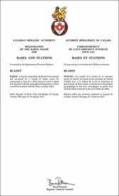 Lettres patentes enregistrant l'encadrement d'insigne pour les bases et stations des Forces armées canadiennes